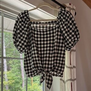 LOFT Gingham Puff Sleeve Blouse